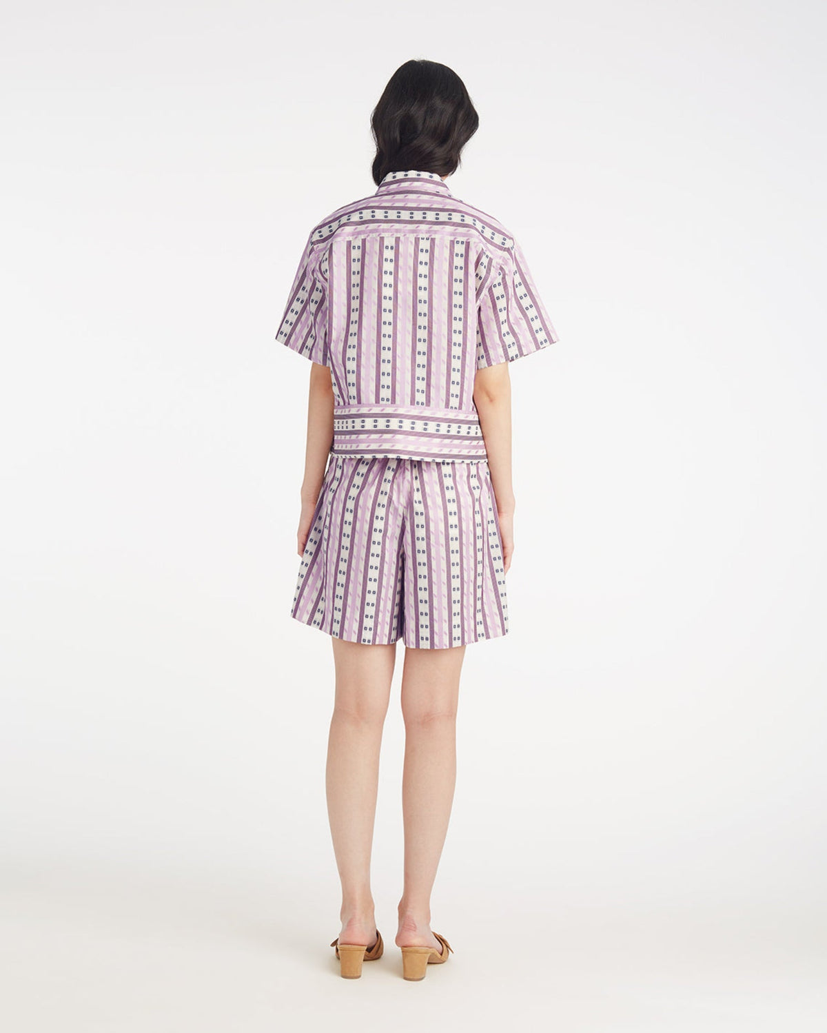 Draper James Dotted Stripes Jacquard Short Sleeve Cropped Button Down | Tops by Draper James