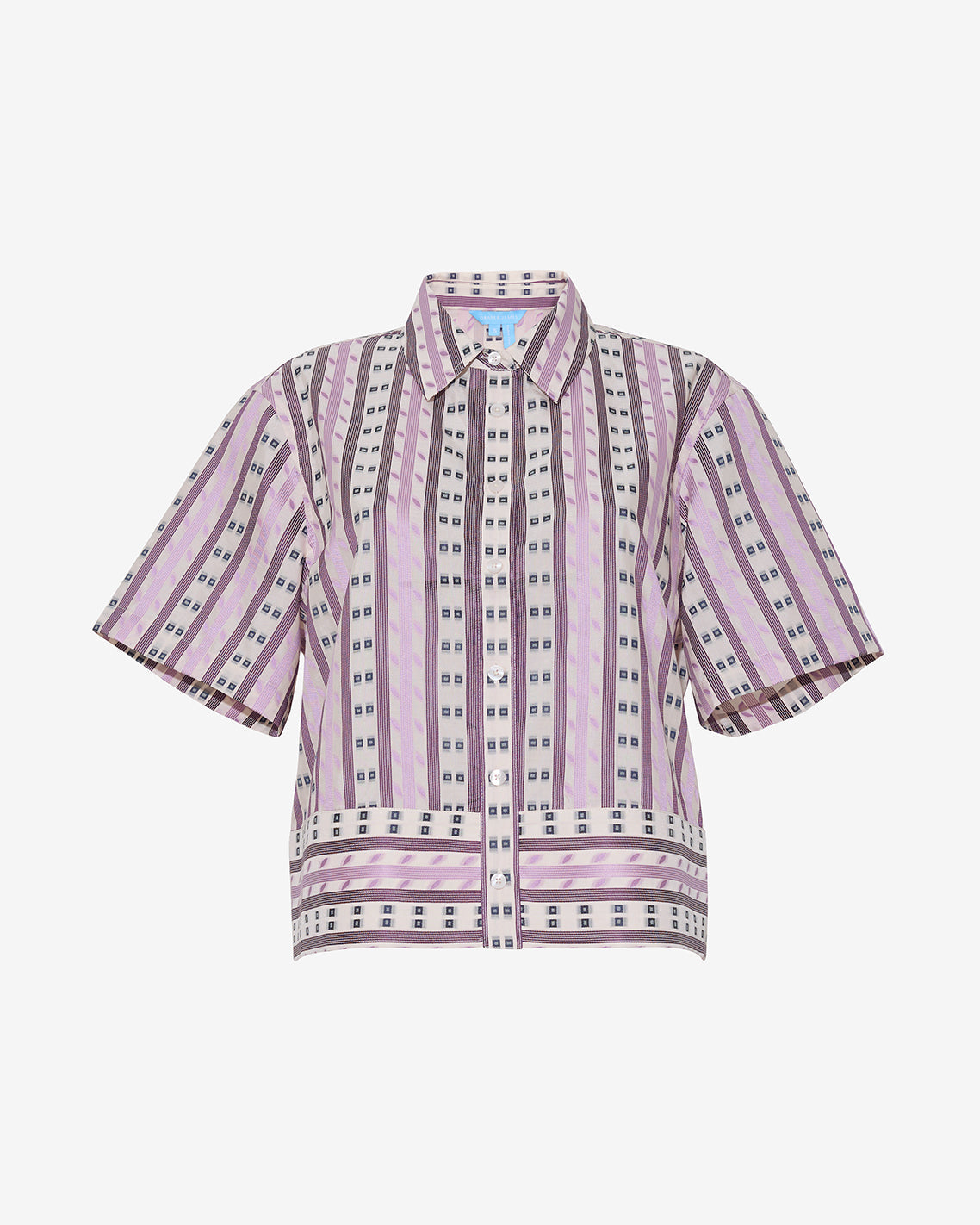 Draper James Dotted Stripes Jacquard Short Sleeve Cropped Button Down | Tops by Draper James