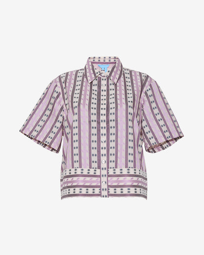 Draper James Dotted Stripes Jacquard Short Sleeve Cropped Button Down | Tops by Draper James