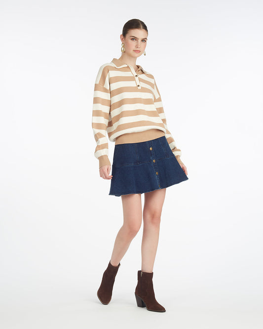 Draper James Sesame_Gardenia Double Johnny Collar Rugby Stripe Pullover – Alternate