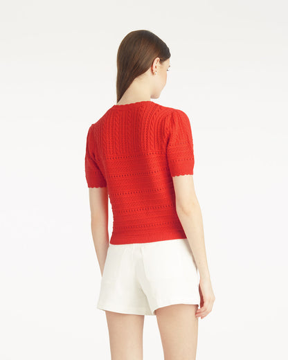 Draper James Red Short Sleeve Pointelle Sweater in Red