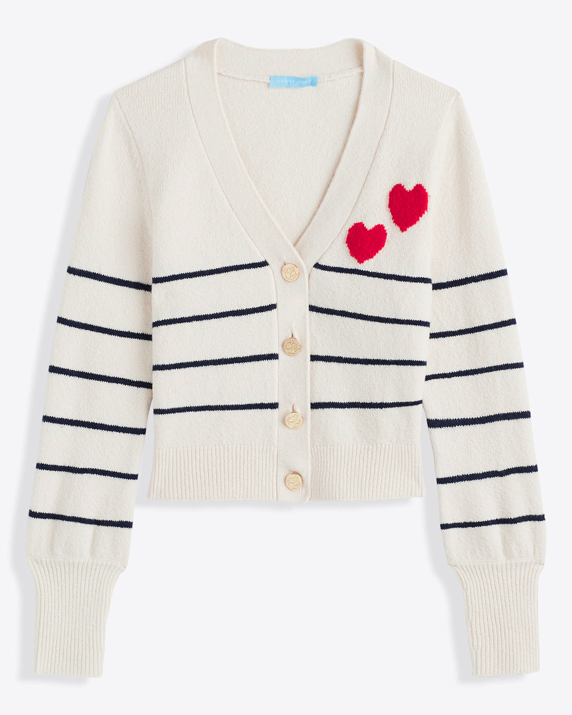 Draper James Magnolia White Multi Stripe Heart Cardigan