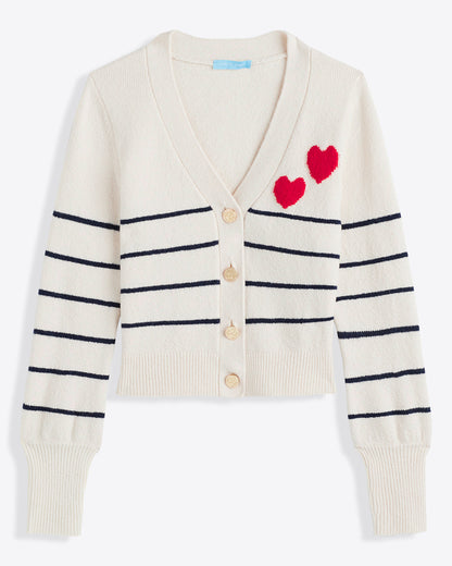 Draper James Magnolia White Multi Stripe Heart Cardigan