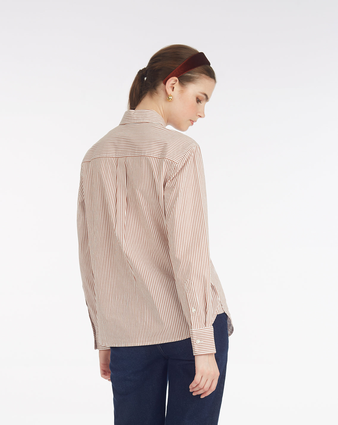 Draper James Rust Long-Sleeve Button Down in Rust Stripe