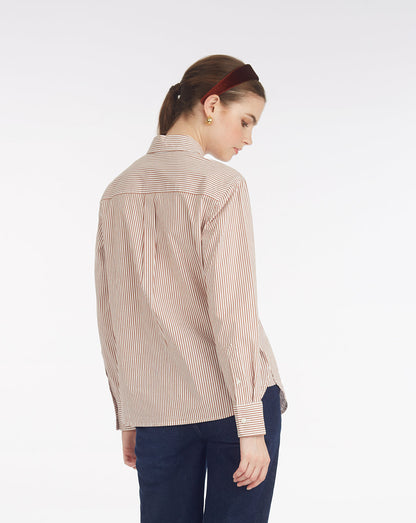 Draper James Rust Long-Sleeve Button Down in Rust Stripe