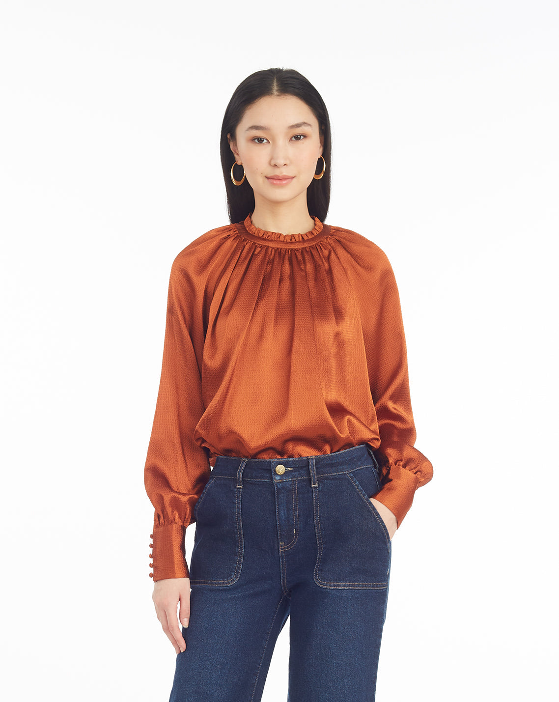 Draper James Brown Long-Sleeve Top in Gingerbread