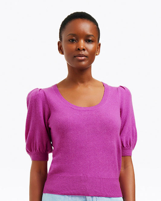 Draper James Fuscia Short Sleeve Cashmere Sweater in Ivory
