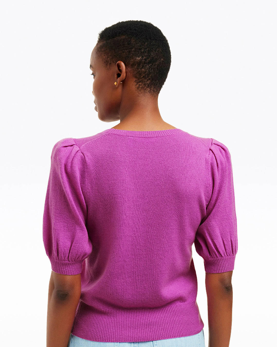 Draper James Fuscia Short Sleeve Cashmere Sweater in Ivory