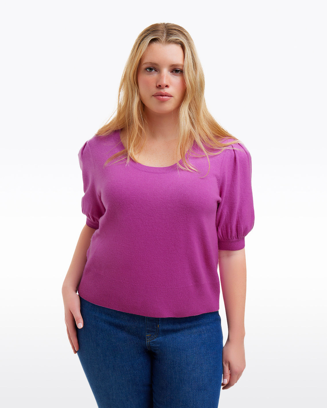 Draper James Fuscia Short Sleeve Cashmere Sweater in Ivory