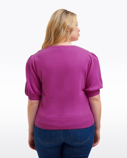 Draper James Fuscia Short Sleeve Cashmere Sweater in Ivory