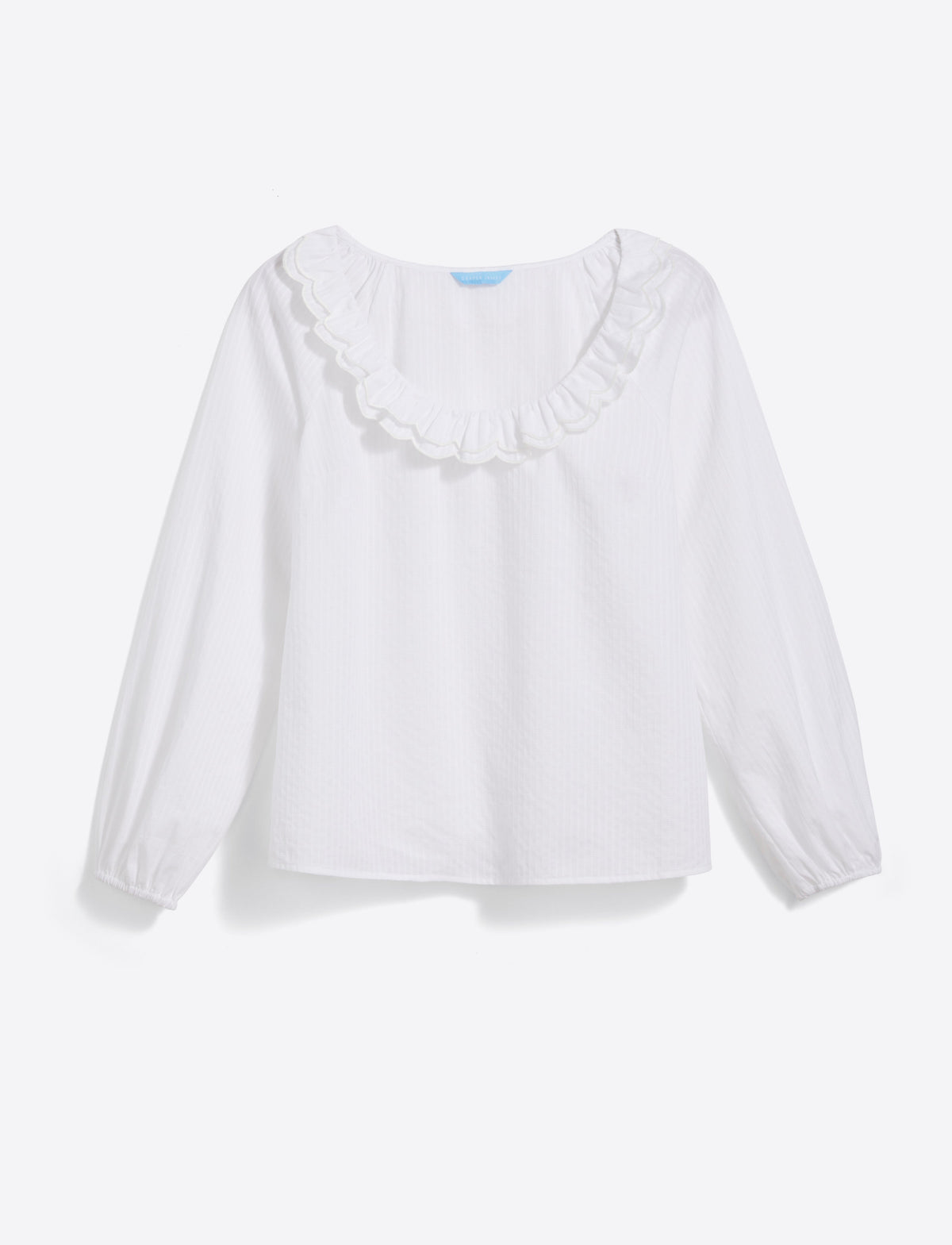 Draper James White Shirting Stripe Reyna Long-Sleeve Top in Textured Shirting Stripe