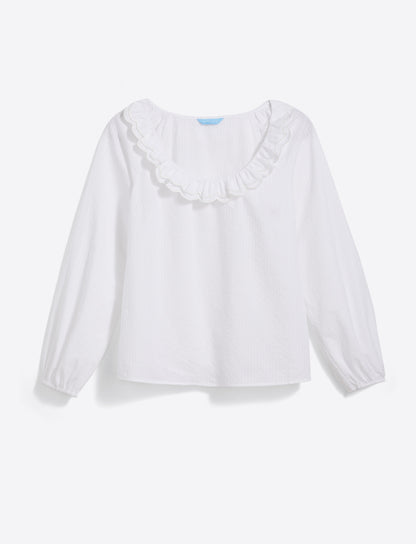 Draper James White Shirting Stripe Reyna Long-Sleeve Top in Textured Shirting Stripe