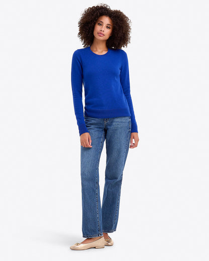 Draper James Royal Blue Button Shoulder Cashmere Sweater in Ivory