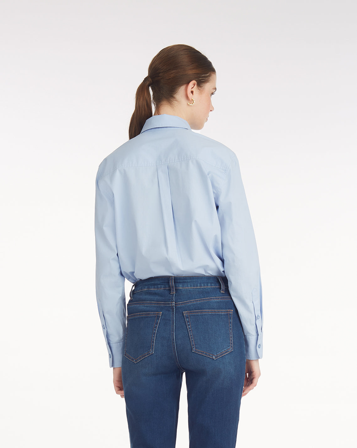 Draper James Light Blue Long-Sleeve Button Down in Cotton Poplin