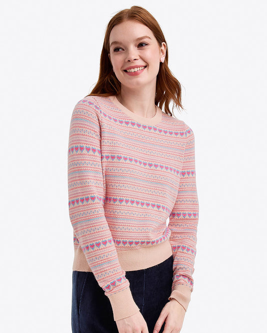 Draper James Pink Multi Fairisle Crewneck Sweater