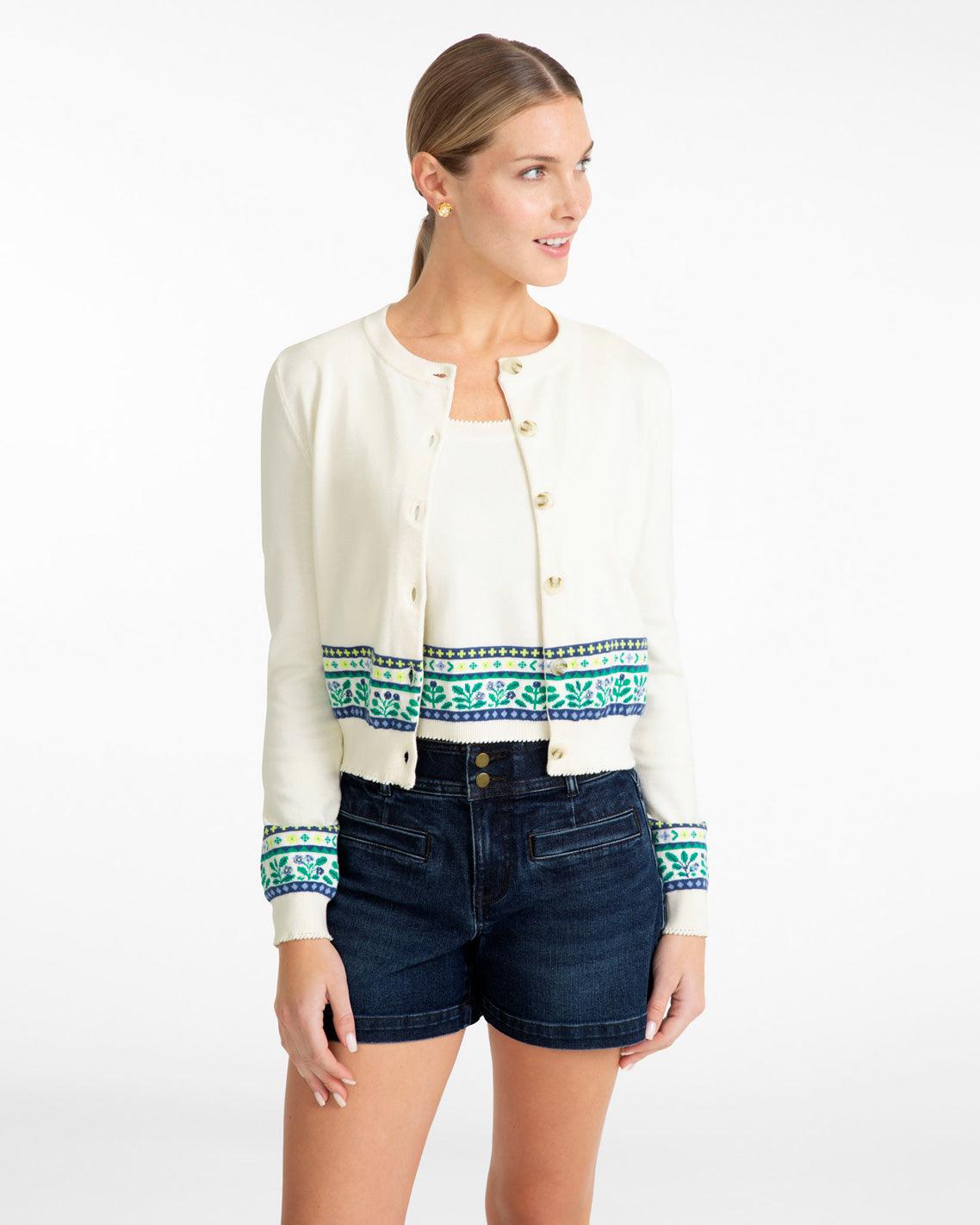 Draper James Blue Multi Printed Cardigan | Women's Knit Cardigans by Draper James