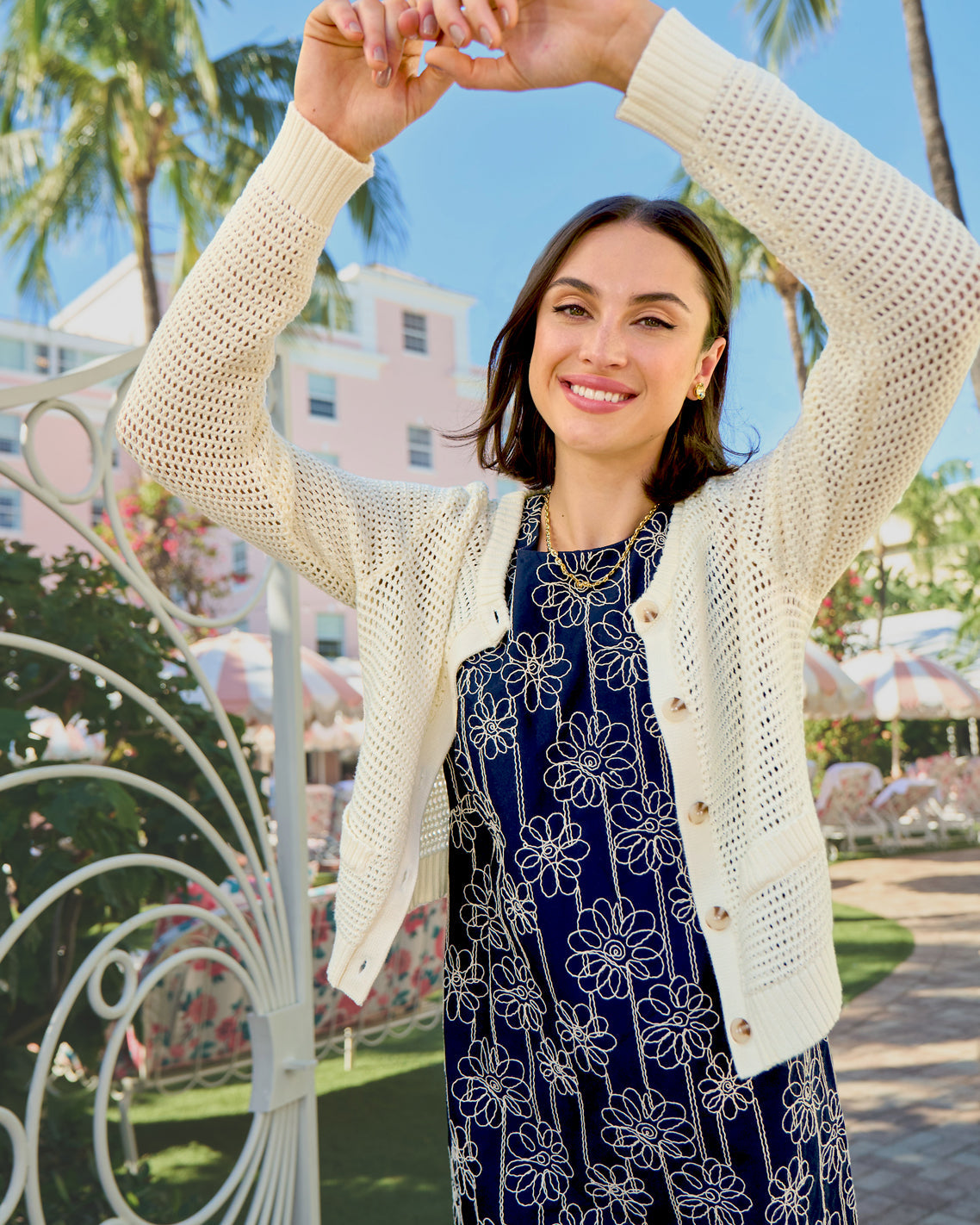Draper James Beige Open Weave Cardigan
