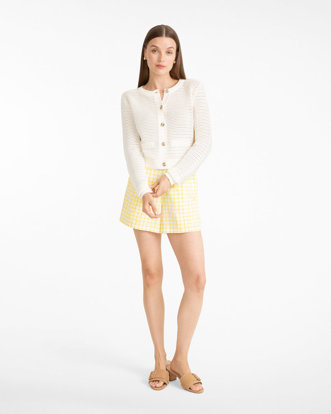 Draper James Beige Open Weave Cardigan