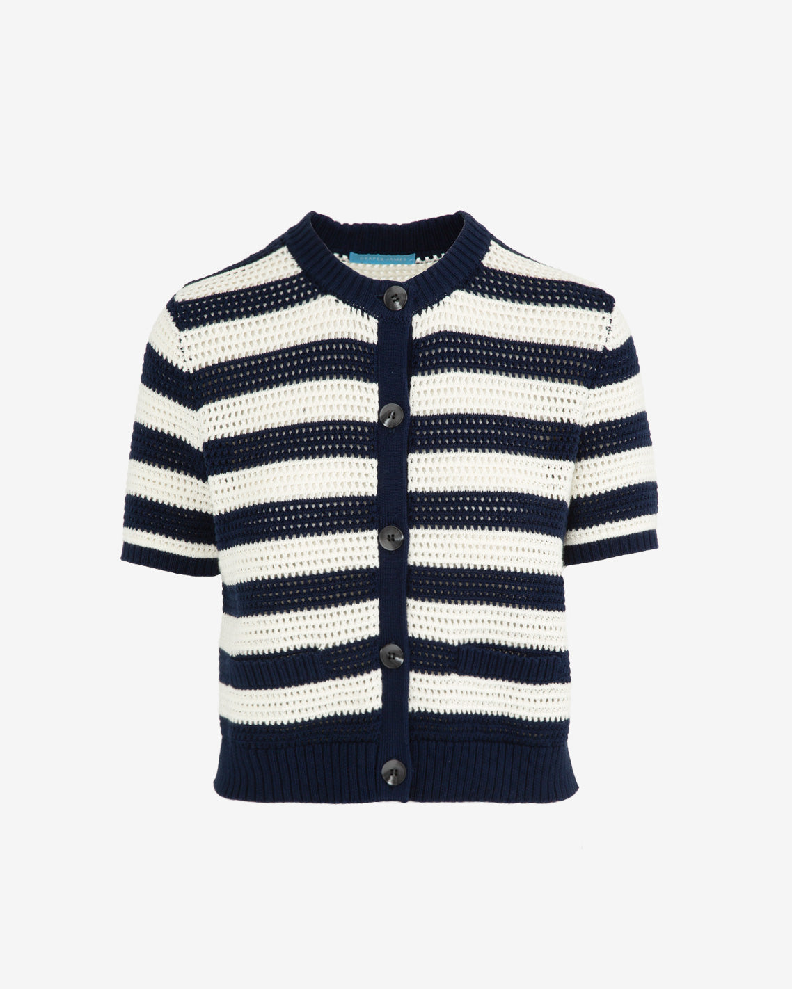 Draper James Nassau Navy Multi Blue & White SS Cardigan