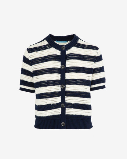 Draper James Nassau Navy Multi Blue & White SS Cardigan