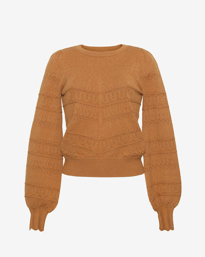 Draper James Brown Long-Sleeve Pointelle Sweater in Ivory