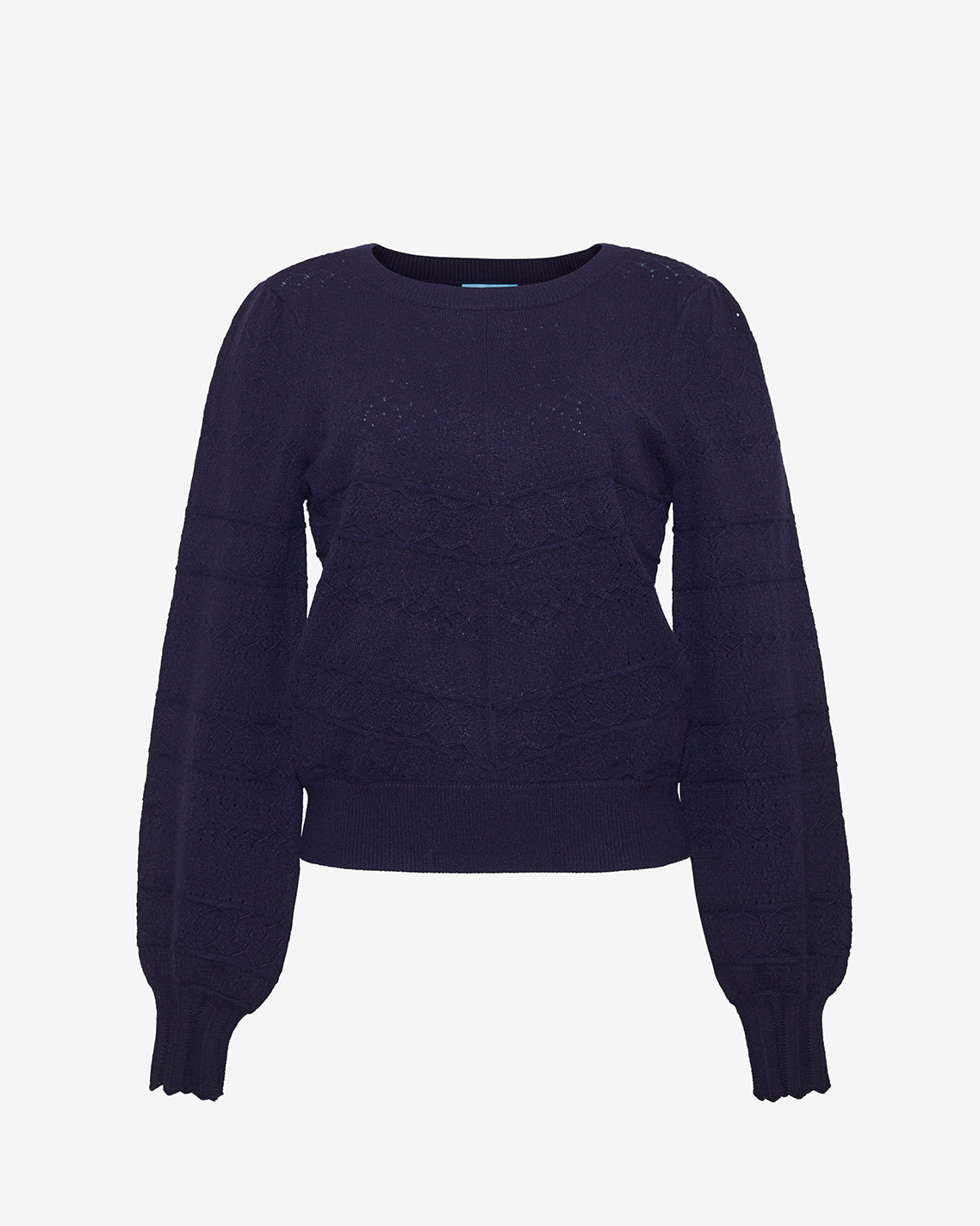 Draper James Nassau Navy Long-Sleeve Pointelle Sweater in Blush