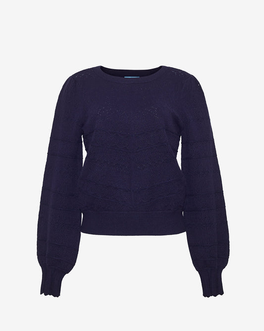 Draper James Nassau Navy Long-Sleeve Pointelle Sweater in Blush
