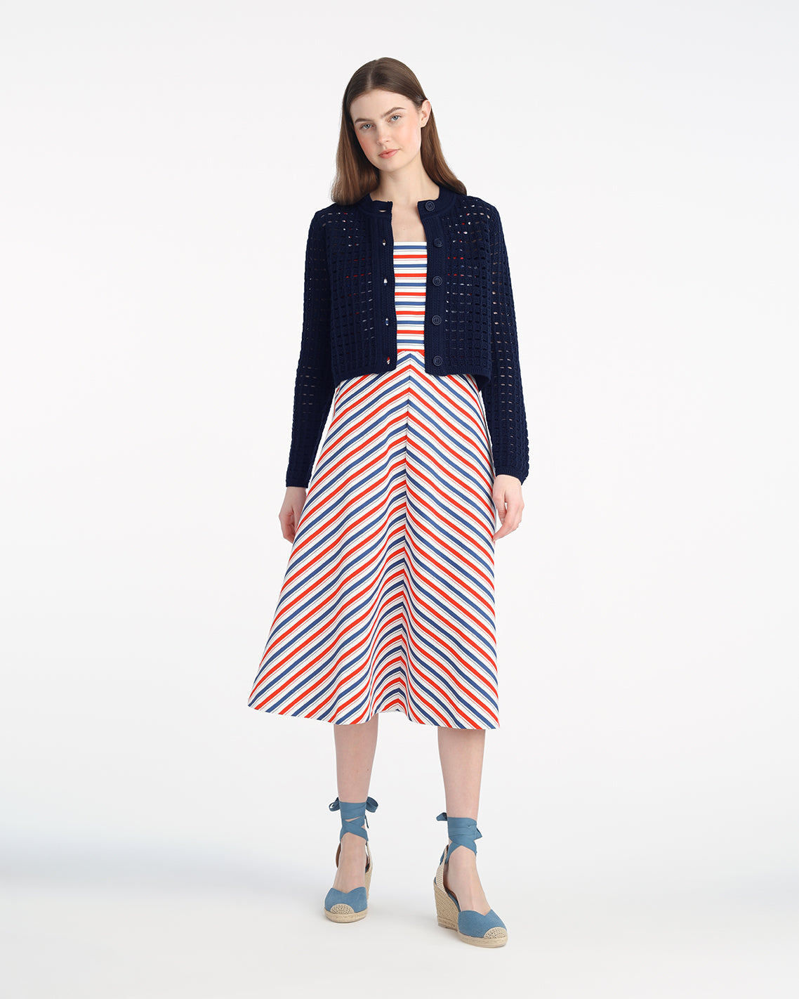 Draper James Nassau Navy Crochet Sweater Cardigan in Nassau Navy