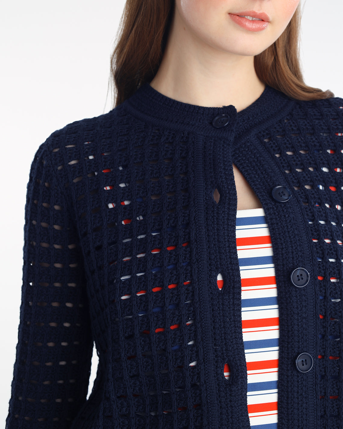 Draper James Nassau Navy Crochet Sweater Cardigan in Nassau Navy