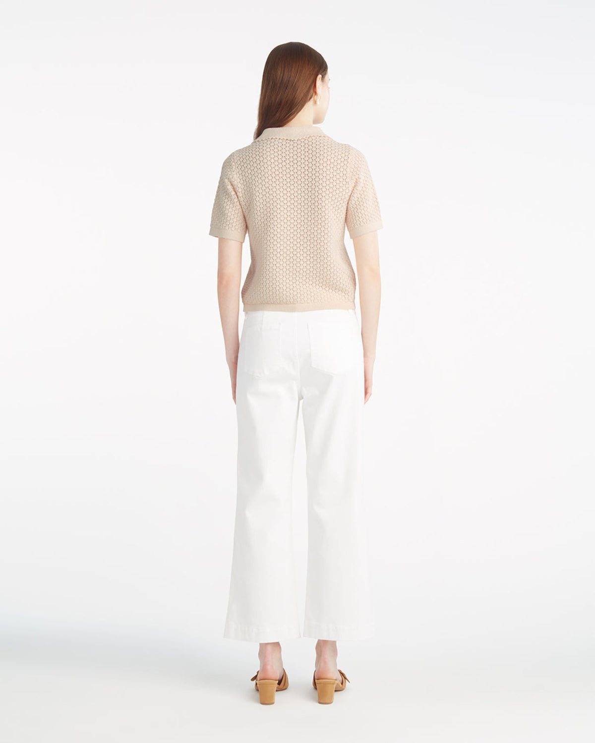 Draper James Beige Sweater Polo with Scalloped Collar