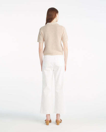 Draper James Beige Sweater Polo with Scalloped Collar