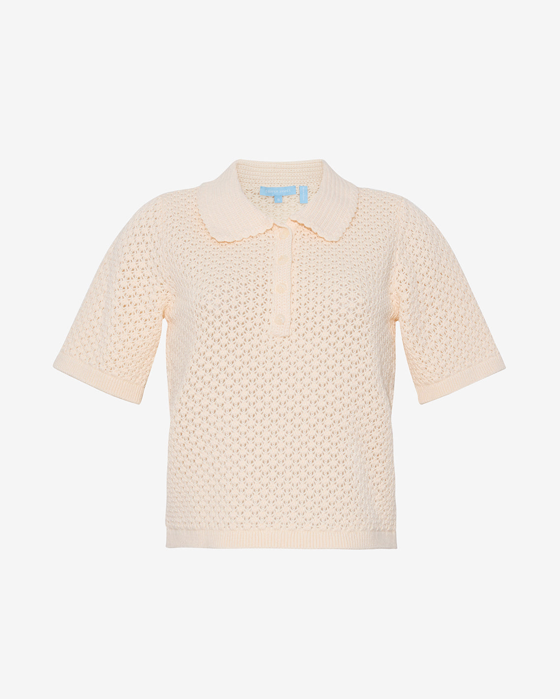 Draper James Beige Sweater Polo with Scalloped Collar