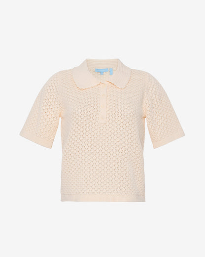 Draper James Beige Sweater Polo with Scalloped Collar
