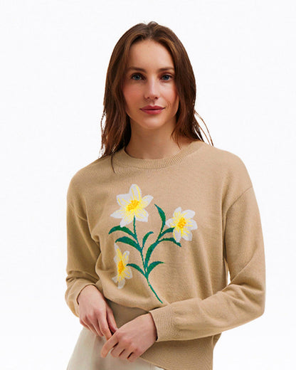 Draper James Brown Daffodil Crewneck Sweater