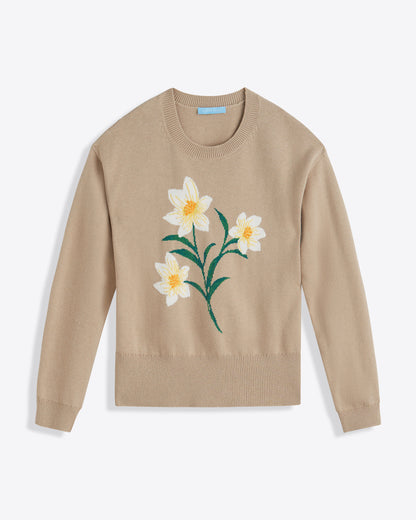 Draper James Brown Daffodil Crewneck Sweater