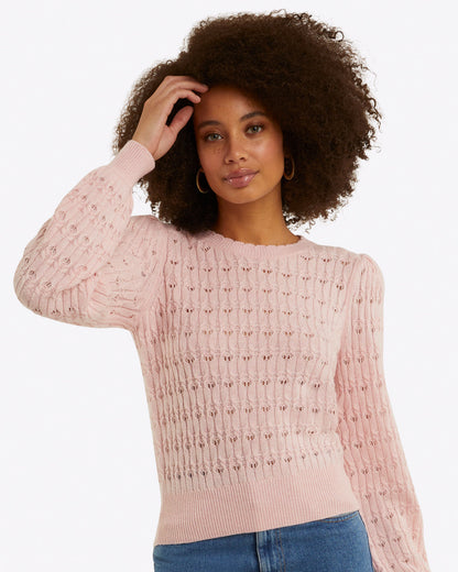 Draper James Orchid Pink Puff Sleeve Sweater in Pointelle Knit
