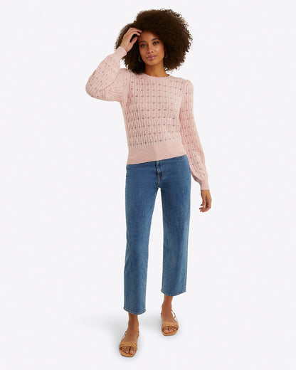 Draper James Orchid Pink Puff Sleeve Sweater in Pointelle Knit