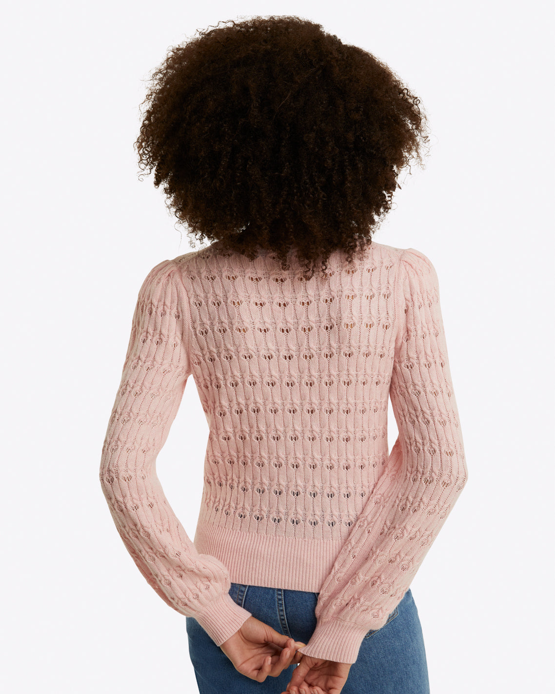 Draper James Orchid Pink Puff Sleeve Sweater in Pointelle Knit