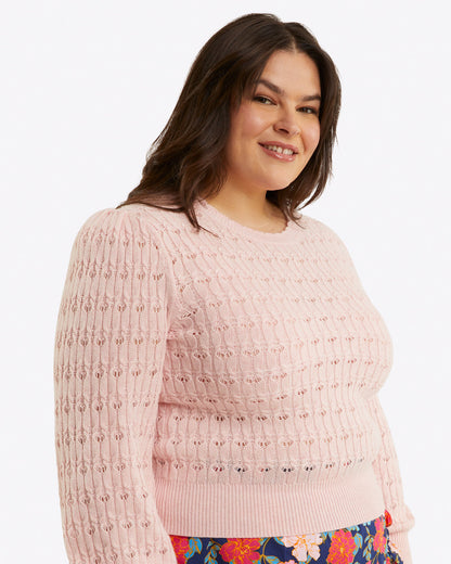 Draper James Orchid Pink Puff Sleeve Sweater in Pointelle Knit