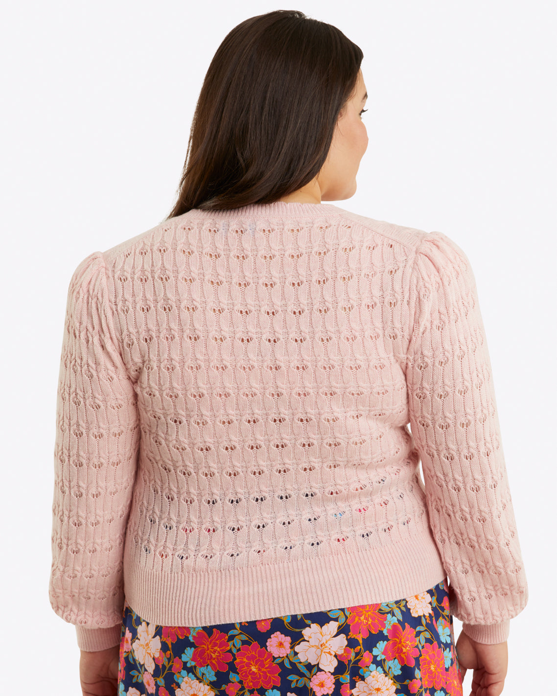 Draper James Orchid Pink Puff Sleeve Sweater in Pointelle Knit