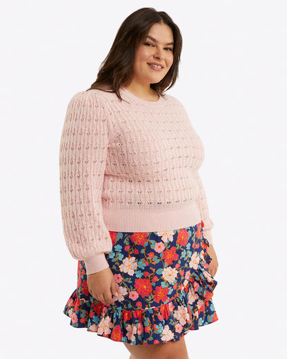 Draper James Orchid Pink Puff Sleeve Sweater in Pointelle Knit