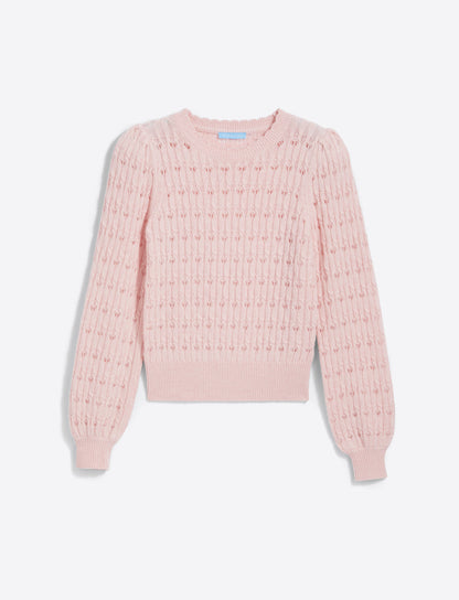 Draper James Orchid Pink Puff Sleeve Sweater in Pointelle Knit