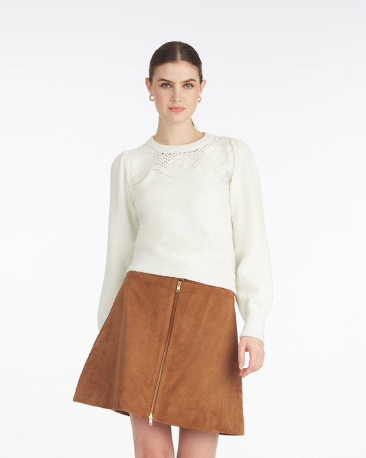 Draper James Magnolia White Scalloped Crewneck Sweater