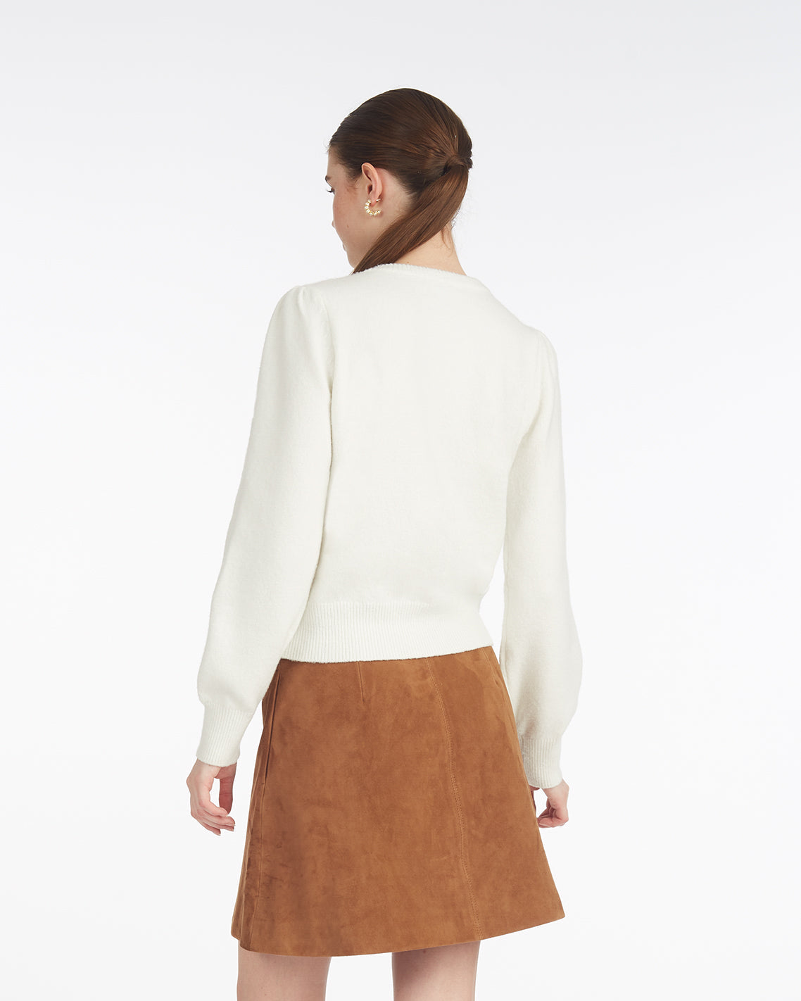 Draper James Magnolia White Scalloped Crewneck Sweater