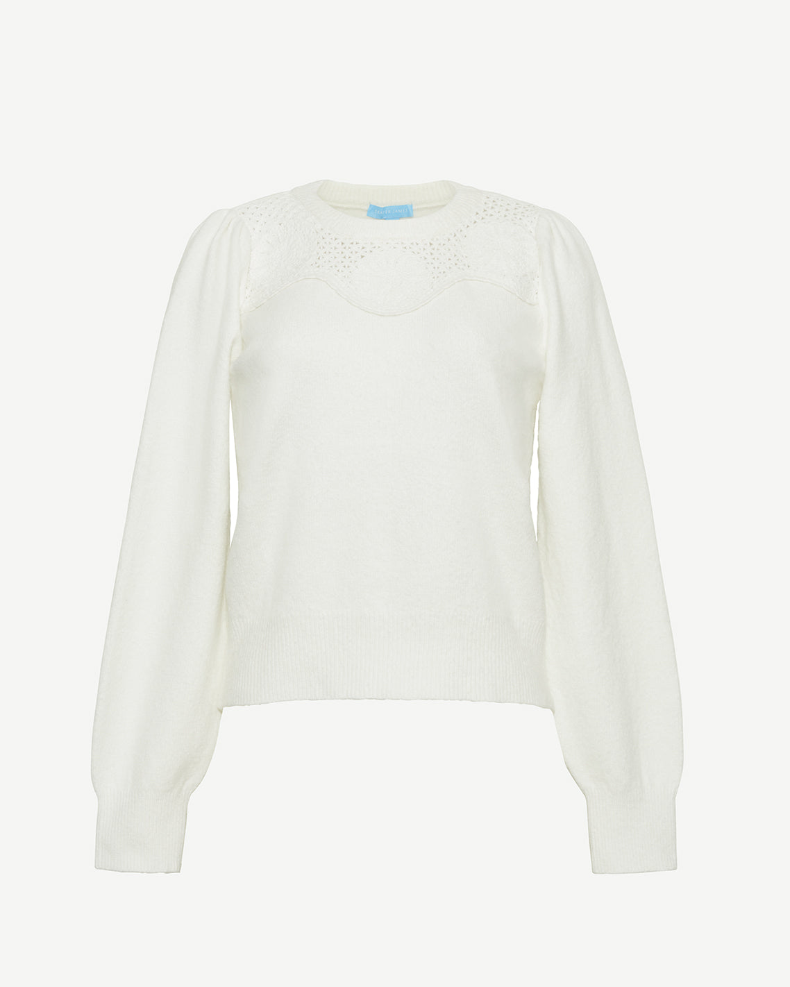 Draper James Magnolia White Scalloped Crewneck Sweater