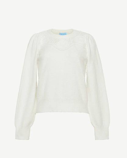Draper James Magnolia White Scalloped Crewneck Sweater