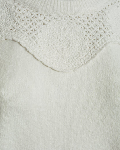 Draper James Magnolia White Scalloped Crewneck Sweater