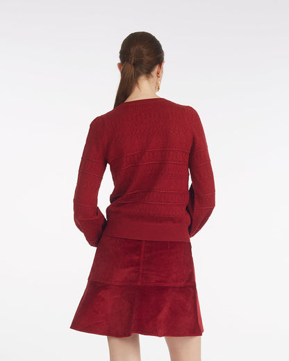 Draper James Burgundy Long-Sleeve Pointelle Sweater in Navy