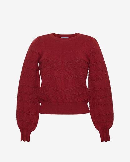 Draper James Burgundy Long-Sleeve Pointelle Sweater in Navy