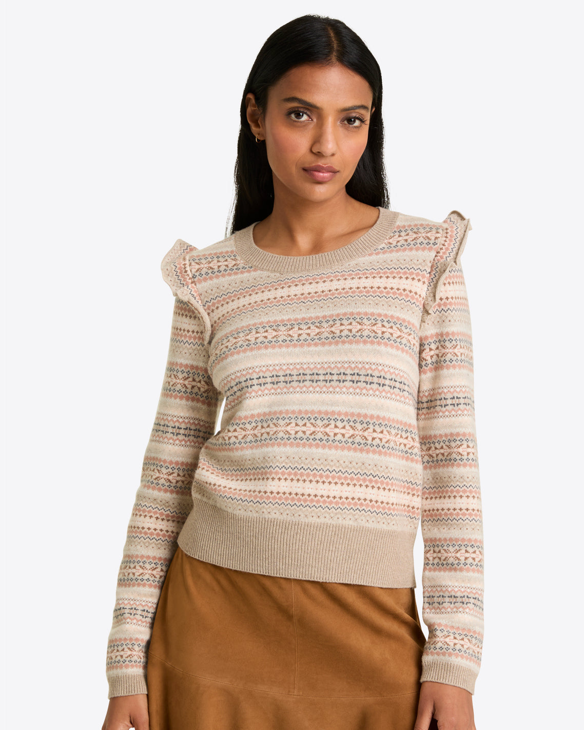 Draper James Brown Fairisle Flutter Sleeve Sweater